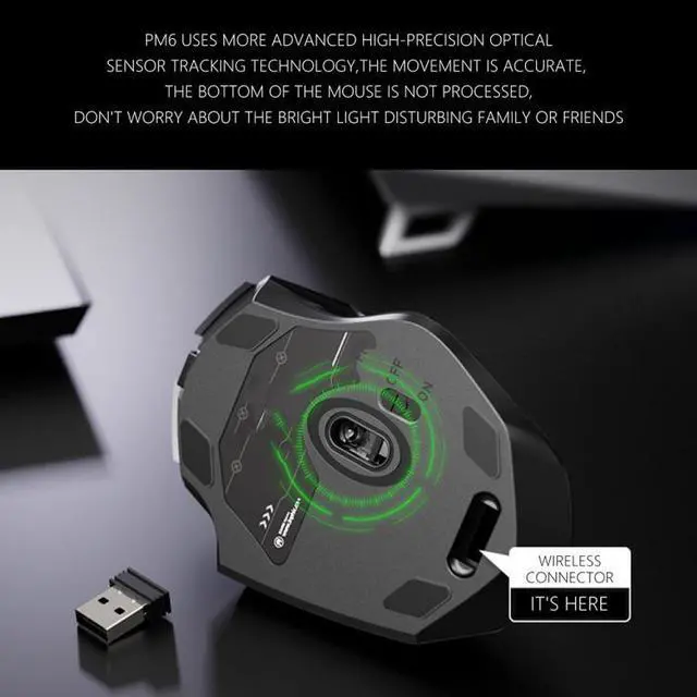 Alt view image 2 of 7 - Inphic PM6 6 Keys 1000/1200/1600 DPI Home Gaming Wireless Mechanical Mouse, Colour: Black Wireless Charging Silent Version Black Wireless Charging Silent Version