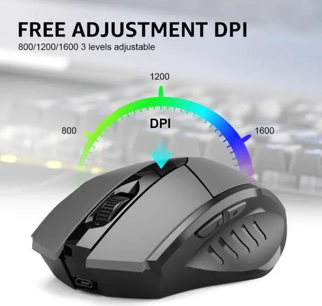 Alt view image 5 of 7 - Inphic PM6 6 Keys 1000/1200/1600 DPI Home Gaming Wireless Mechanical Mouse, Colour: Black Wireless Charging Silent Version Black Wireless Charging Silent Version