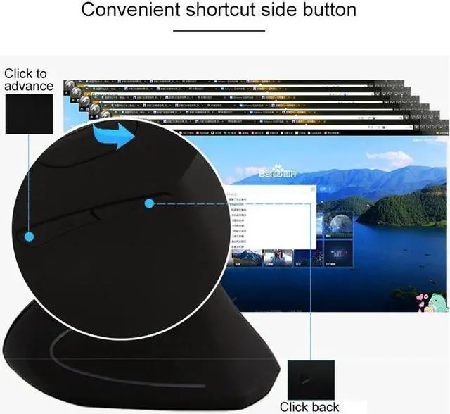 Alt view image 7 of 7 - Battery Version Wireless Mouse Vertical 2.4GHz Optical Mouse (Black)