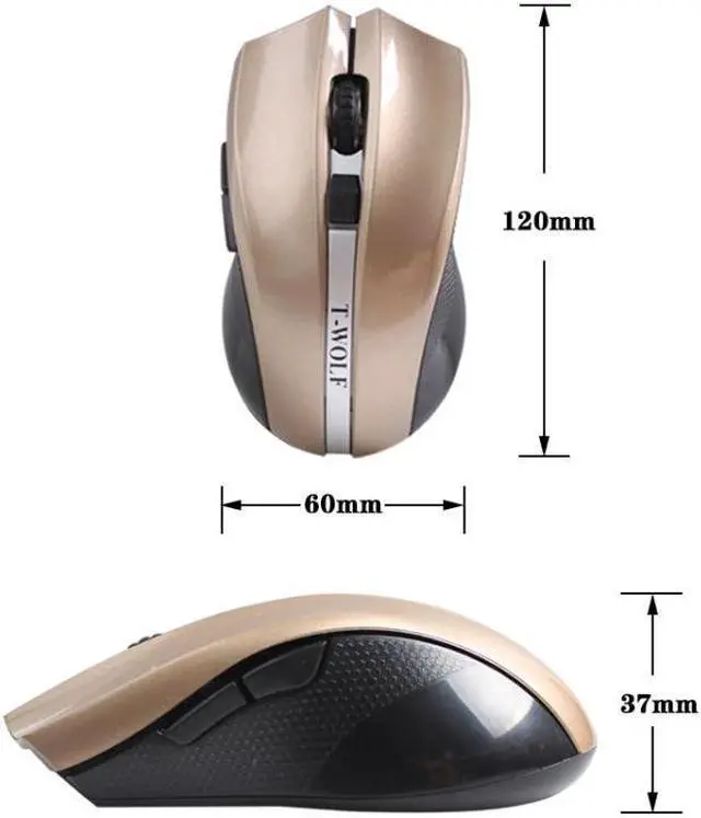 Alt view image 3 of 6 - T-WOLF Q5 2.4GHz 5-Buttons 2000 DPI Wireless Mouse Silent And Non-Light Gaming Office Mouse For Computer PC Laptop ( Golden)