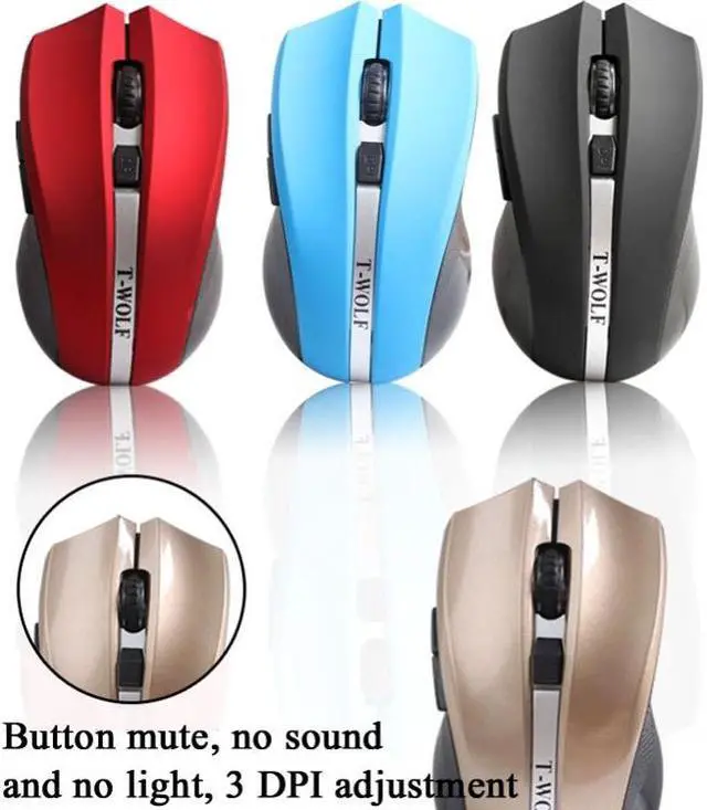 Alt view image 4 of 6 - T-WOLF Q5 2.4GHz 5-Buttons 2000 DPI Wireless Mouse Silent And Non-Light Gaming Office Mouse For Computer PC Laptop ( Golden)
