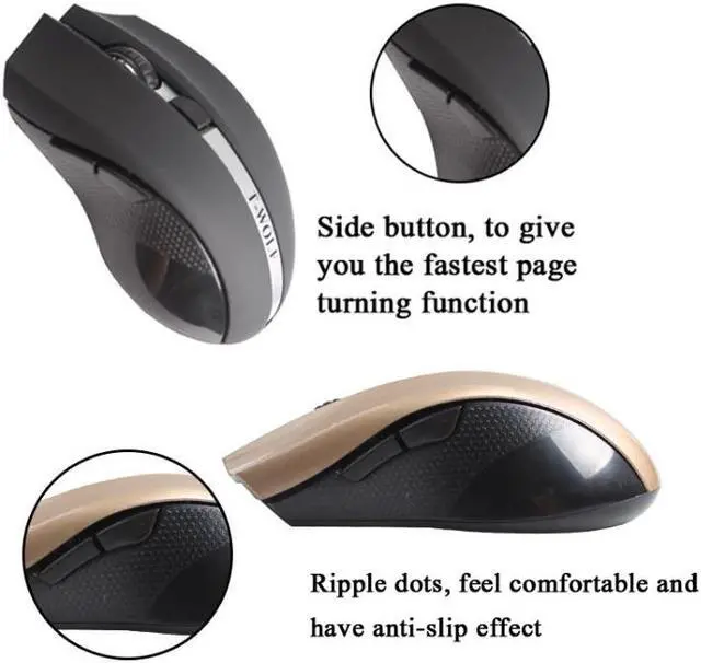 Alt view image 5 of 6 - T-WOLF Q5 2.4GHz 5-Buttons 2000 DPI Wireless Mouse Silent And Non-Light Gaming Office Mouse For Computer PC Laptop ( Golden)