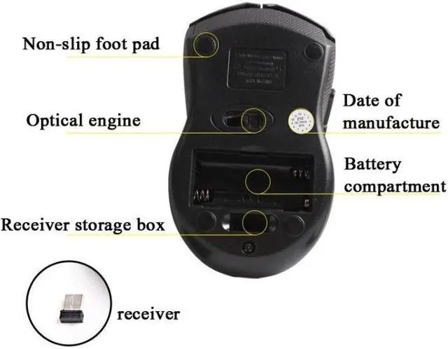 Alt view image 6 of 6 - T-WOLF Q5 2.4GHz 5-Buttons 2000 DPI Wireless Mouse Silent And Non-Light Gaming Office Mouse For Computer PC Laptop ( Golden)