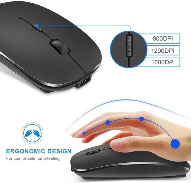 Alt view image 5 of 6 - iMICE  E-1300 4 Keys 1600DPI Luminous Wireless Silent Desktop Notebook Mini Mouse, Style:Dual-modes Luminous Edition, Size:Dual-modes Luminous Edition (Silver)