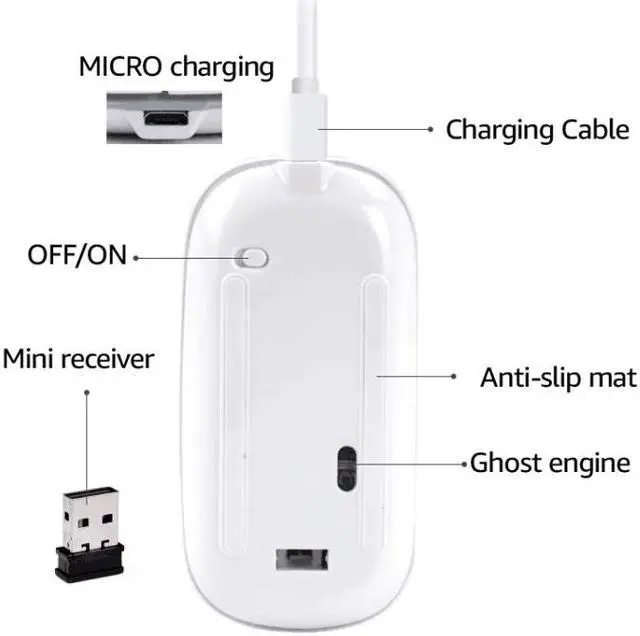 Alt view image 6 of 6 - iMICE  E-1300 4 Keys 1600DPI Luminous Wireless Silent Desktop Notebook Mini Mouse, Style:Dual-modes Luminous Edition, Size:Dual-modes Luminous Edition (Silver)