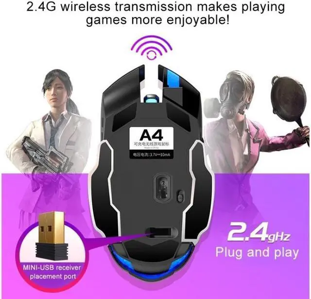 Alt view image 5 of 7 - YINDIAO A4 2.4GHz 1600DPI 3-modes Adjustable Rechargeable Wireless Silent Gaming Mouse (Style 2)