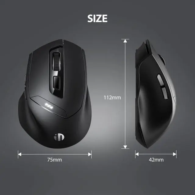 Alt view image 2 of 7 - Inphic DR01 Bluetooth 3 Mode Wireless Mouse Charging Quiet Office Game Laptop Computer Home Use DR01 (Black) (Black)