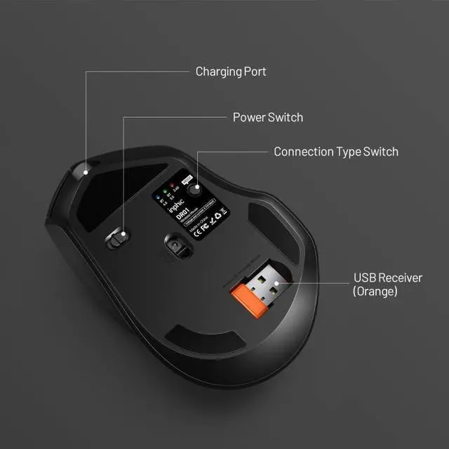 Alt view image 4 of 7 - Inphic DR01 Bluetooth 3 Mode Wireless Mouse Charging Quiet Office Game Laptop Computer Home Use DR01 (Black) (Black)
