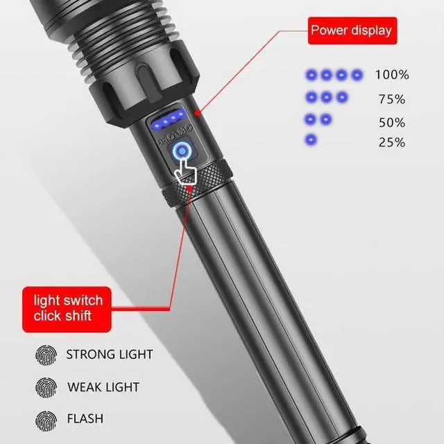 Alt view image 6 of 7 - Long Style Micro USB Charging Outdoor Waterproof P90 + COB LED Flashlight, Support Power Display & Telescopic Focusing & 7-level Brightness Adjustment