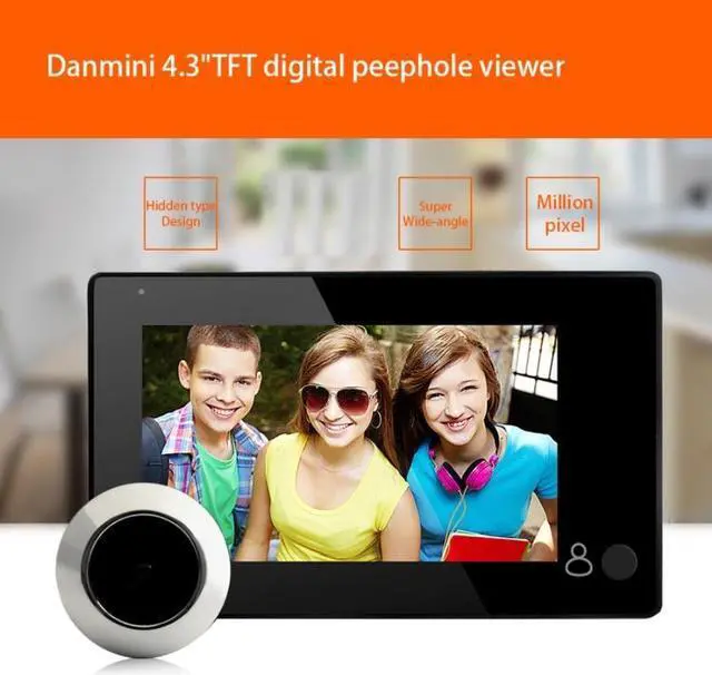Alt view image 7 of 7 - Danmini YB-43CH 4.3 inch Screen 1.0MP Security Camera Door Peephole with One-key to Watch Function(Black)