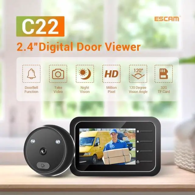 Alt view image 3 of 7 - ESCAM C22 2.4 inch Screen Digital Door Viewer, Support Night Vision, TF Card, Take Photos and Video C22