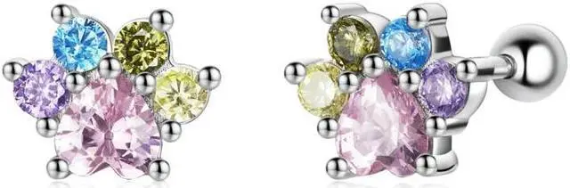 Main image of S925 Sterling Silver Color Zircon Cute Claw Ear Stud Women Earrings Color Zircon Cute Claw