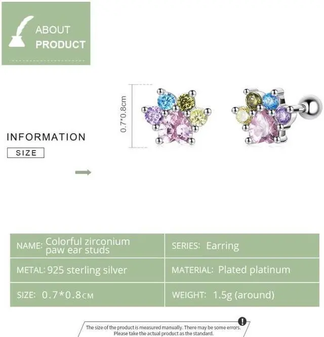 Alt view image 3 of 7 - S925 Sterling Silver Color Zircon Cute Claw Ear Stud Women Earrings Color Zircon Cute Claw
