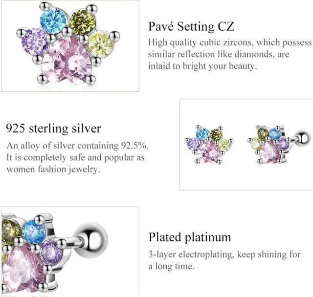 Alt view image 4 of 7 - S925 Sterling Silver Color Zircon Cute Claw Ear Stud Women Earrings Color Zircon Cute Claw