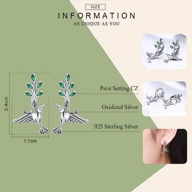 Alt view image 5 of 6 - Hummingbird Greetings S925 Sterling Silver With Zircon Earrings SCE464
