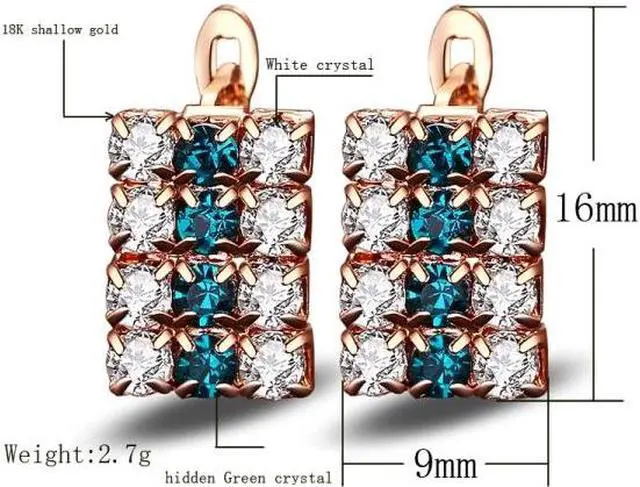 Alt view image 2 of 5 - 1 Pair Of 18 k Gold Rectangle Shape Sterling Silver Crystal Stud Earring For Women, 16*9 mm(Gold)