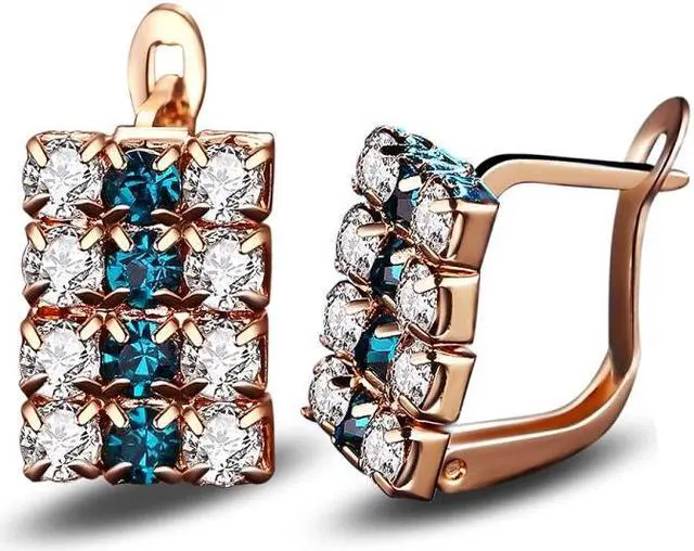 Alt view image 3 of 5 - 1 Pair Of 18 k Gold Rectangle Shape Sterling Silver Crystal Stud Earring For Women, 16*9 mm(Gold)