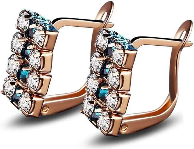 Alt view image 4 of 5 - 1 Pair Of 18 k Gold Rectangle Shape Sterling Silver Crystal Stud Earring For Women, 16*9 mm(Gold)