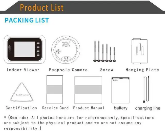 Alt view image 6 of 7 - Video Doorbell Camera, W8-S 2.4 inch Screen 2.0MP Security Camera No Disturb Peephole Viewer, Support TF Card (Silver)