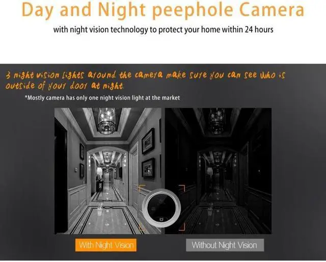 Alt view image 7 of 7 - Video Doorbell Camera, W8-S 2.4 inch Screen 2.0MP Security Camera No Disturb Peephole Viewer, Support TF Card (Silver)
