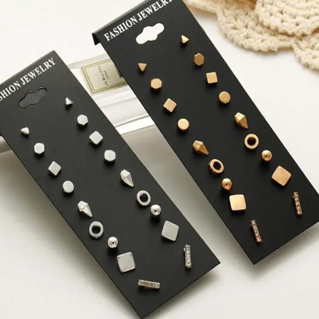 Alt view image 2 of 4 - 9 Pair Sets Assorted Multiple Stud Earrings Jewelry Set With Card For Women And Girls (Gold)