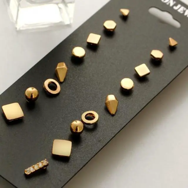 Alt view image 3 of 4 - 9 Pair Sets Assorted Multiple Stud Earrings Jewelry Set With Card For Women And Girls (Gold)