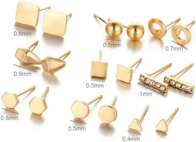 Alt view image 4 of 4 - 9 Pair Sets Assorted Multiple Stud Earrings Jewelry Set With Card For Women And Girls (Gold)