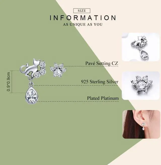 Alt view image 5 of 7 - S925 Sterling Silver Cat Retro Earrings Female Earrings SCE424