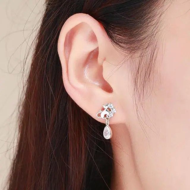 Alt view image 6 of 7 - S925 Sterling Silver Cat Retro Earrings Female Earrings SCE424