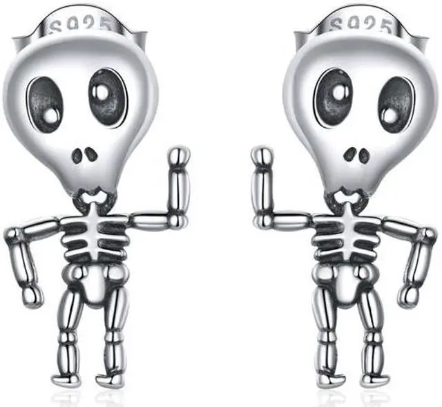 Main image of S925 Sterling Silver Cool Skeleton Man Ear Studs Women Earrings, Size:Skeleton Man