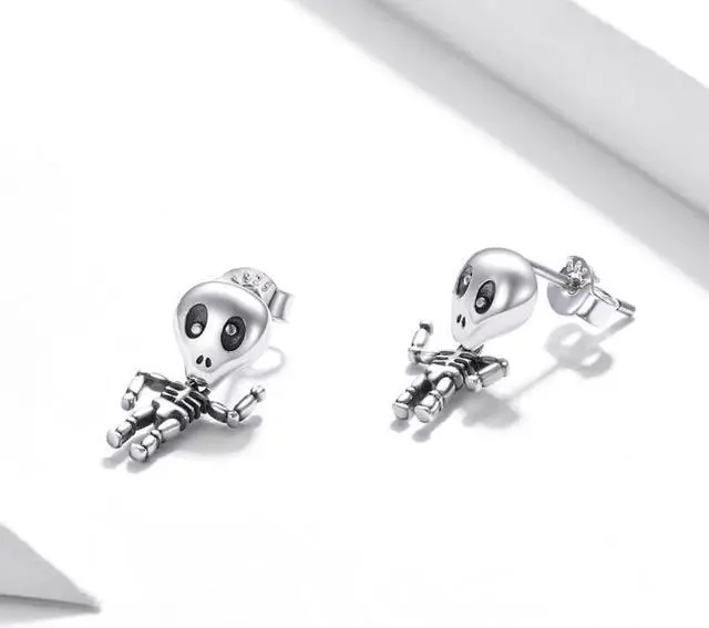 Alt view image 2 of 7 - S925 Sterling Silver Cool Skeleton Man Ear Studs Women Earrings, Size:Skeleton Man