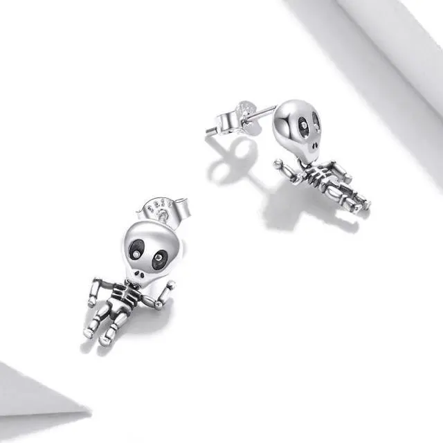 Alt view image 3 of 7 - S925 Sterling Silver Cool Skeleton Man Ear Studs Women Earrings, Size:Skeleton Man