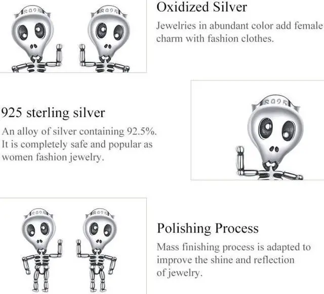 Alt view image 5 of 7 - S925 Sterling Silver Cool Skeleton Man Ear Studs Women Earrings, Size:Skeleton Man
