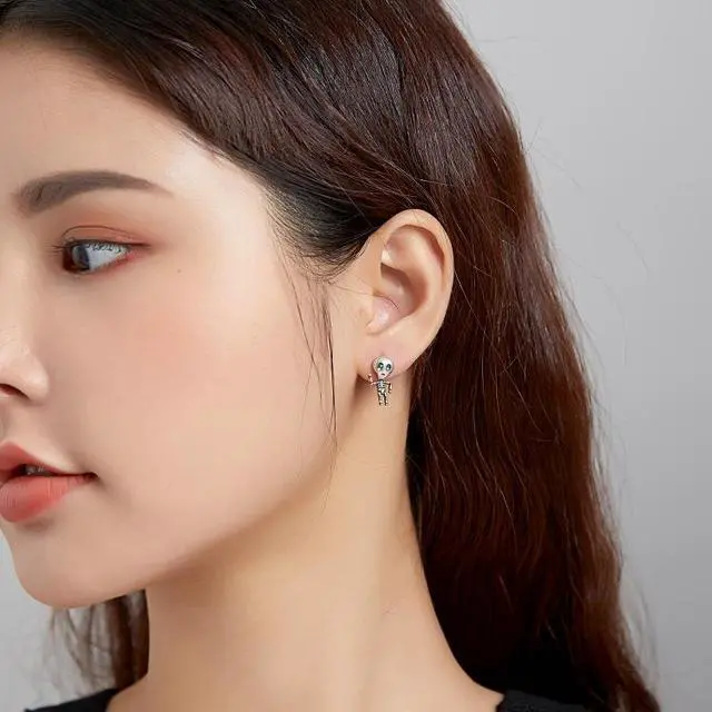 Alt view image 6 of 7 - S925 Sterling Silver Cool Skeleton Man Ear Studs Women Earrings, Size:Skeleton Man