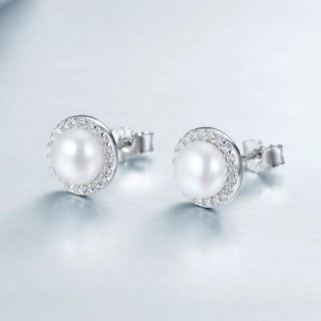 Alt view image 2 of 6 - Simple Pearl Diamond Ladies Temperament Earrings S925 Sterling Silver Earrings SCE122