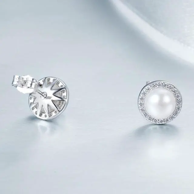 Alt view image 3 of 6 - Simple Pearl Diamond Ladies Temperament Earrings S925 Sterling Silver Earrings SCE122