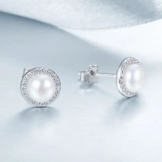 Alt view image 4 of 6 - Simple Pearl Diamond Ladies Temperament Earrings S925 Sterling Silver Earrings SCE122