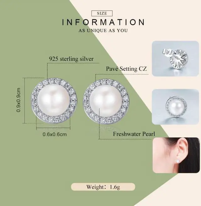 Alt view image 5 of 6 - Simple Pearl Diamond Ladies Temperament Earrings S925 Sterling Silver Earrings SCE122