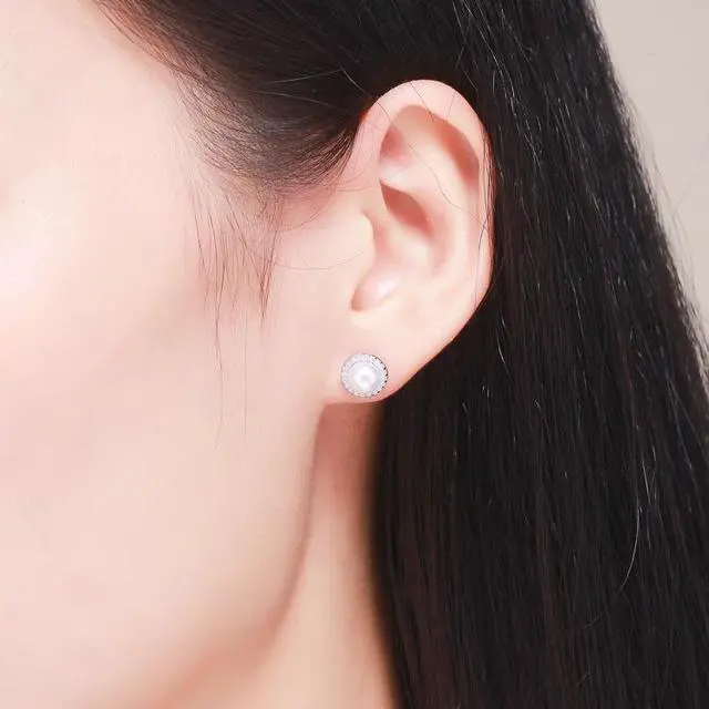 Alt view image 6 of 6 - Simple Pearl Diamond Ladies Temperament Earrings S925 Sterling Silver Earrings SCE122