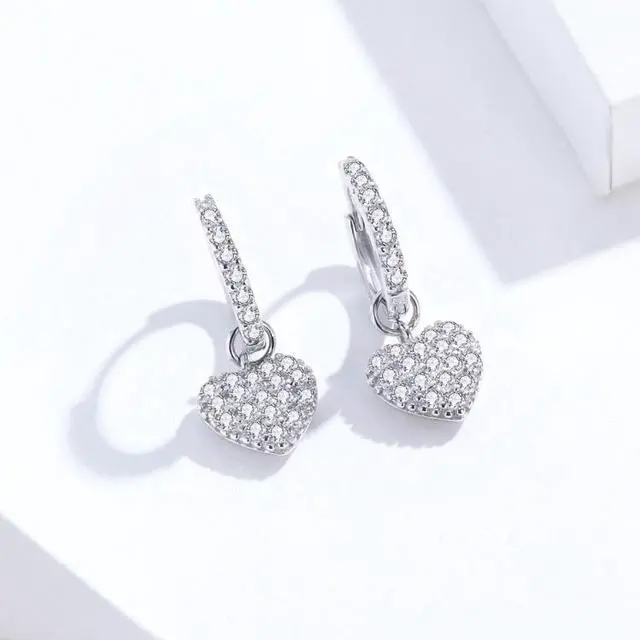 Alt view image 2 of 7 - Heart-shaped Earrings Zircon Earrings Sterling Silver S925 Stud Earrings SCE821