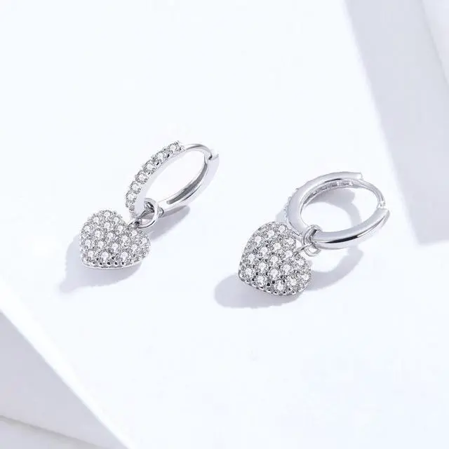 Alt view image 3 of 7 - Heart-shaped Earrings Zircon Earrings Sterling Silver S925 Stud Earrings SCE821