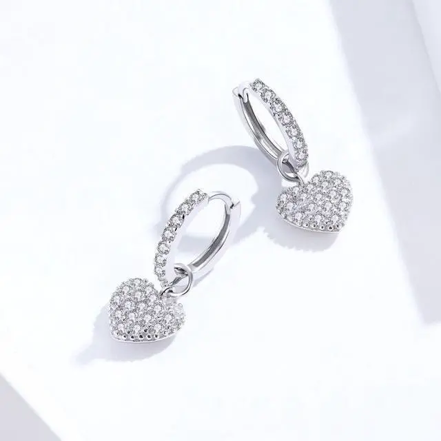 Alt view image 4 of 7 - Heart-shaped Earrings Zircon Earrings Sterling Silver S925 Stud Earrings SCE821