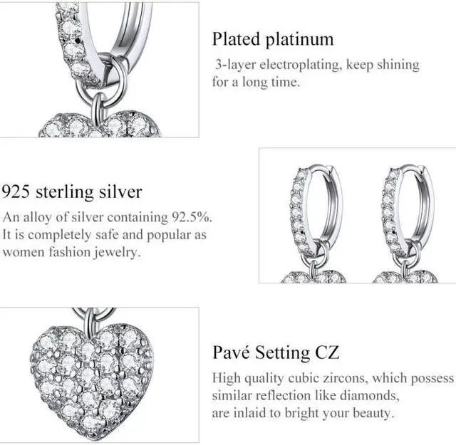 Alt view image 5 of 7 - Heart-shaped Earrings Zircon Earrings Sterling Silver S925 Stud Earrings SCE821
