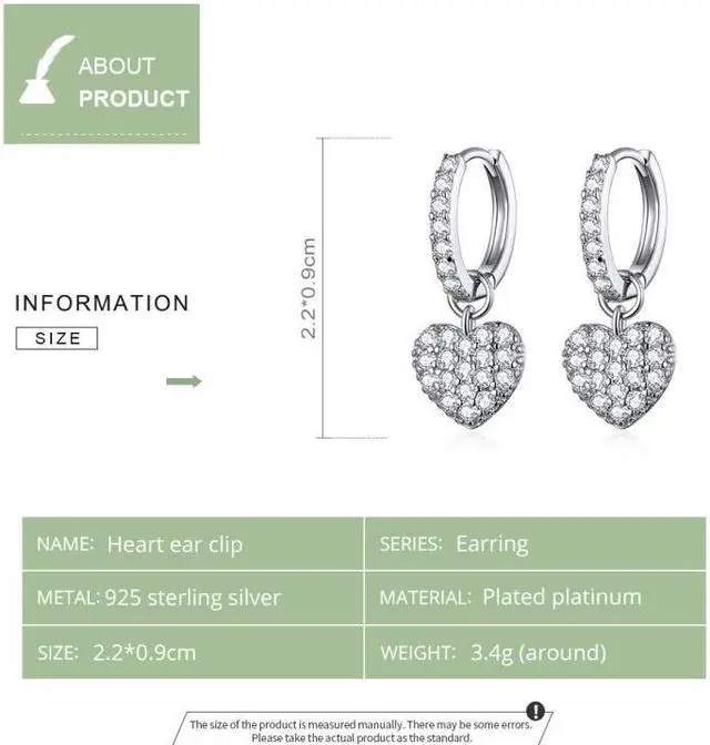 Alt view image 6 of 7 - Heart-shaped Earrings Zircon Earrings Sterling Silver S925 Stud Earrings SCE821
