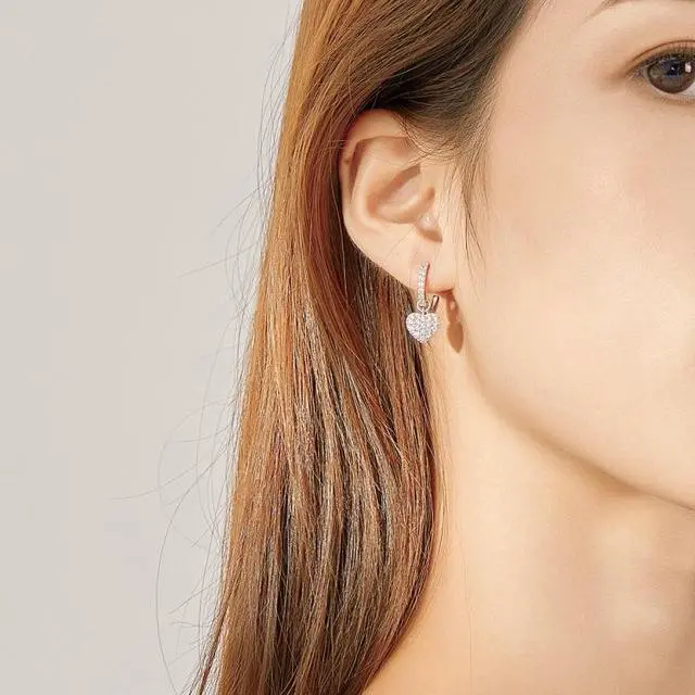 Alt view image 7 of 7 - Heart-shaped Earrings Zircon Earrings Sterling Silver S925 Stud Earrings SCE821