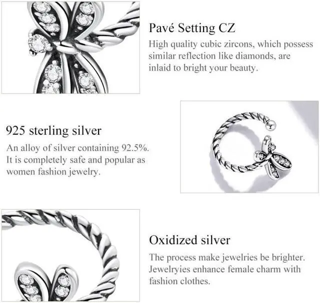Alt view image 5 of 7 - S925 Sterling Silver Exquisite Dragonfly Women Earrings Dragonfly