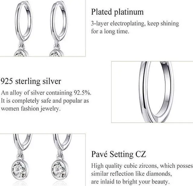 Alt view image 4 of 6 - S925 Sterling Silver Platinum-plated Earrings Temperament Zircon Earrings SCE830