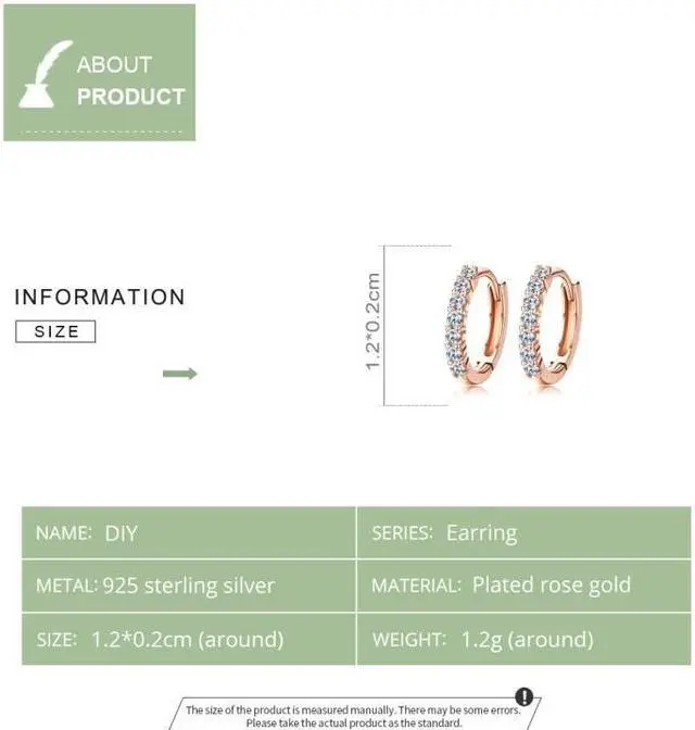 Alt view image 5 of 6 - S925 Sterling Silver Jewelry Earrings Inlaid Zircon Earrings (Rose Gold)