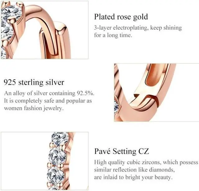 Alt view image 4 of 6 - S925 Sterling Silver Jewelry Earrings Inlaid Zircon Earrings (Rose Gold)