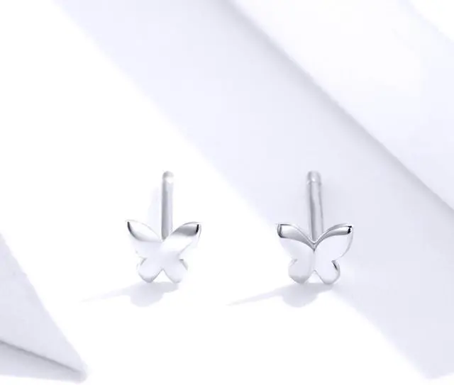 Alt view image 2 of 7 - Sterling Silver Butterfly Earrings Fresh Simple and Compact Platinum-plated Girls Earrings SCE775
